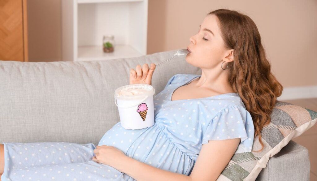pregnant woman eating ice cream