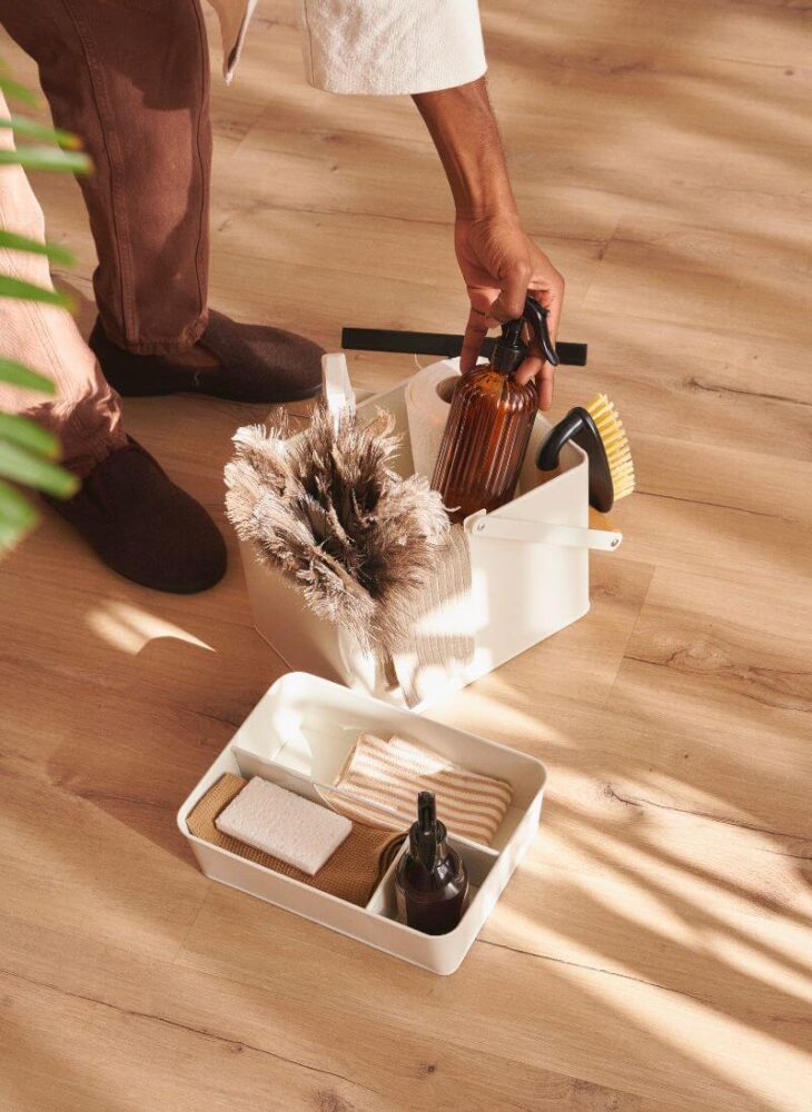 man cleaning home