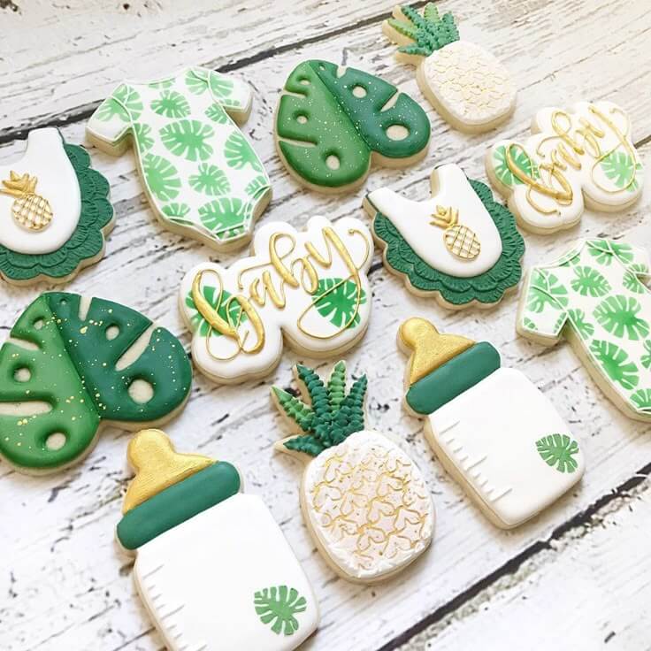 tropical baby shower sugar cookies