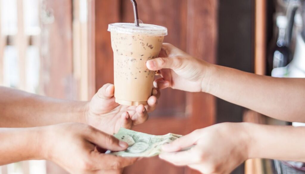 man buying mom a coffee