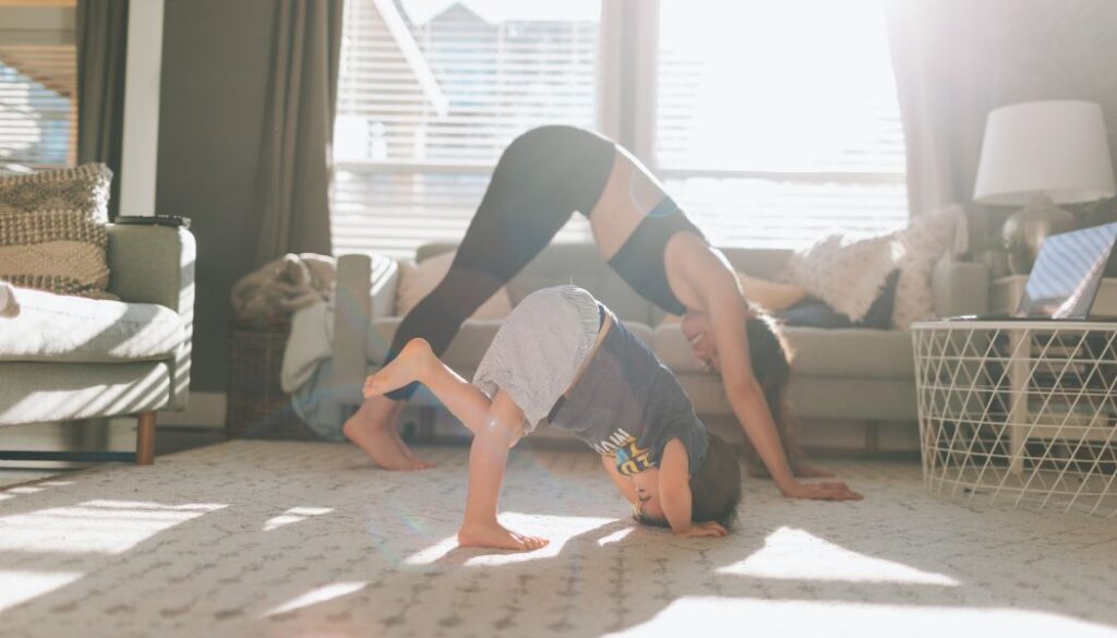 mom and child working out