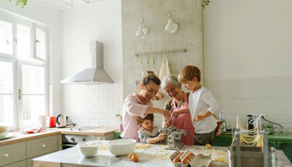 family in a kitchen