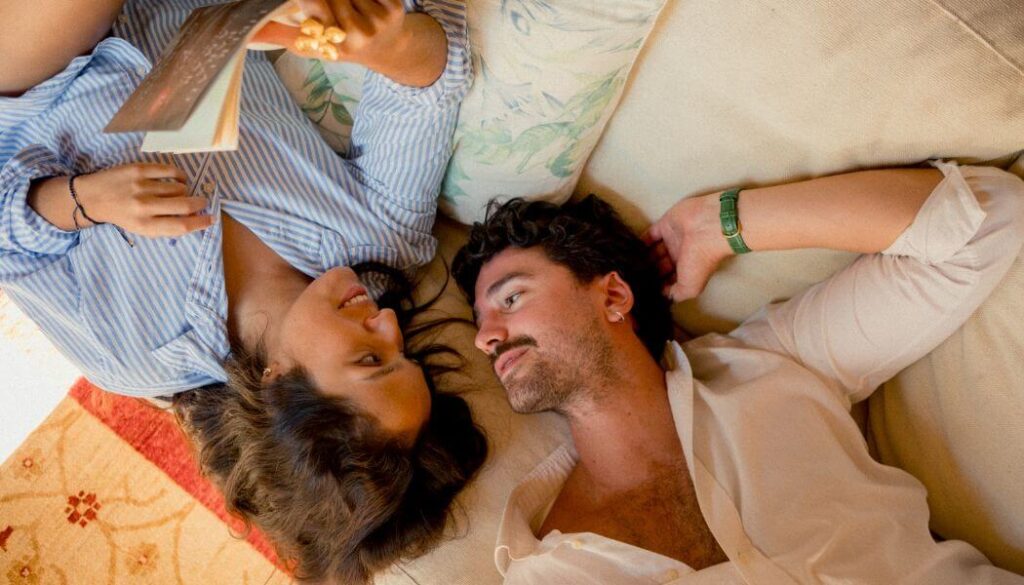 romantic couple reading